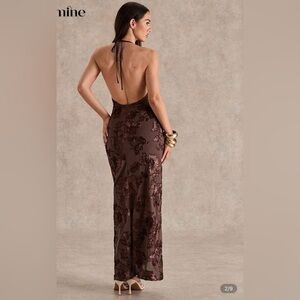 Brown Floral Mesh Maxi Dress